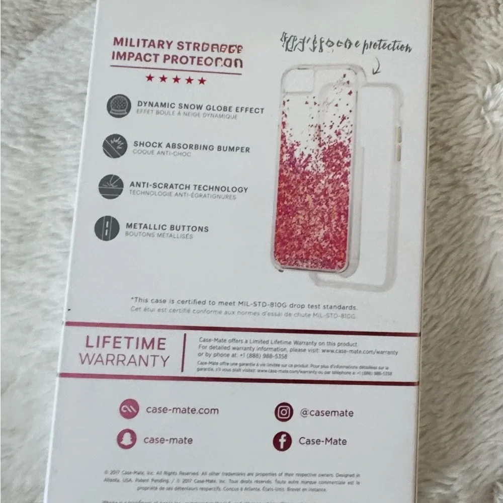 NWT Case-mate Waterfall Glow Pink Glitter Phone Case for IPhone 8, 6, 6s, 7.